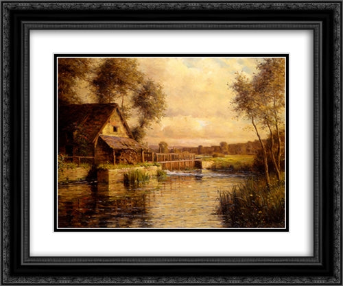 Old Mill in Normandy 24x20 Black Ornate Wood Framed Art Print Poster with Double Matting by Knight, Louis Aston