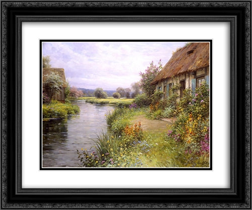 A Bend in the River 24x20 Black Ornate Wood Framed Art Print Poster with Double Matting by Knight, Louis Aston