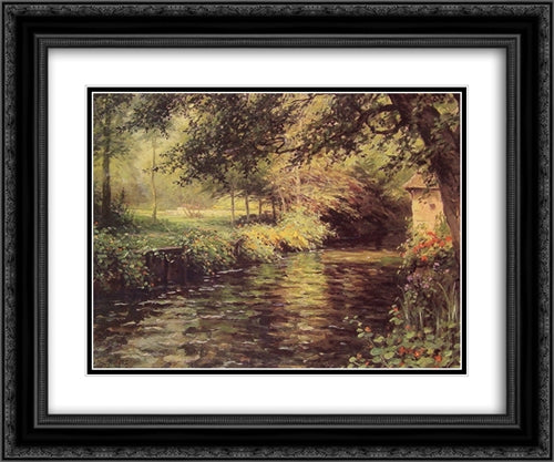 A Sunny Morning at Beaumont'Le Roger 24x20 Black Ornate Wood Framed Art Print Poster with Double Matting by Knight, Louis Aston