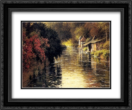 A French River Landscape 24x20 Black Ornate Wood Framed Art Print Poster with Double Matting by Knight, Louis Aston