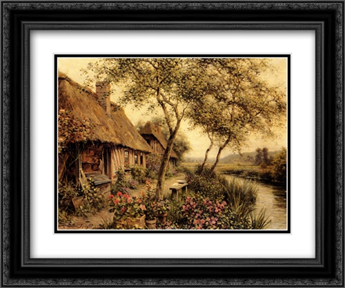 Cottages Beside A River 24x20 Black Ornate Wood Framed Art Print Poster with Double Matting by Knight, Louis Aston