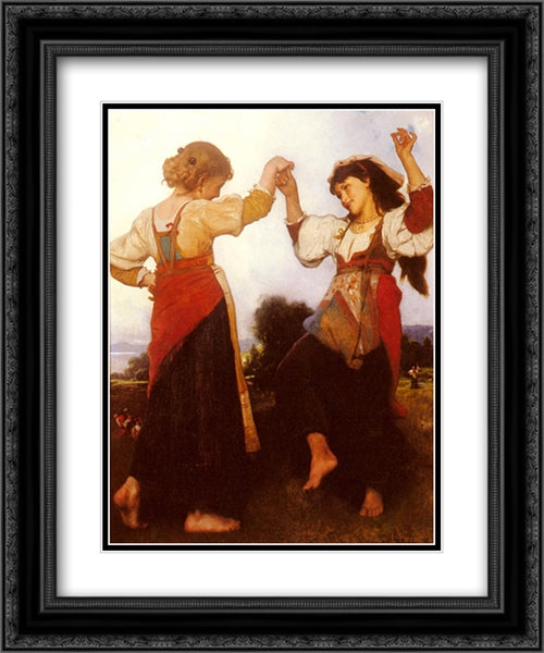 La Tarantella 20x24 Black Ornate Wood Framed Art Print Poster with Double Matting by Perrault, Leon Bazile