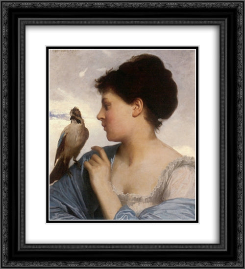 The Bird Charmer 20x22 Black Ornate Wood Framed Art Print Poster with Double Matting by Perrault, Leon Bazile