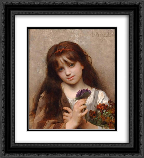 The Flower Vendor 20x22 Black Ornate Wood Framed Art Print Poster with Double Matting by Perrault, Leon Bazile