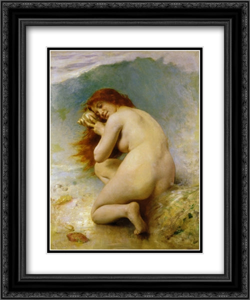 A Water Nymph 20x24 Black Ornate Wood Framed Art Print Poster with Double Matting by Perrault, Leon Bazile