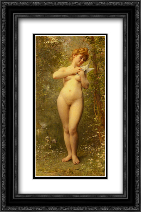 Venus A La Colombe 16x24 Black Ornate Wood Framed Art Print Poster with Double Matting by Perrault, Leon Bazile