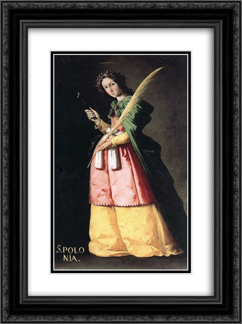 St Apolonia 18x24 Black Ornate Wood Framed Art Print Poster with Double Matting by Zurbaran, Francisco de