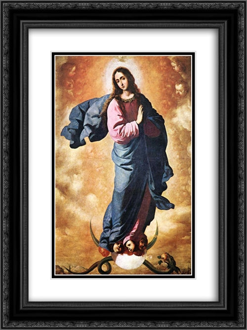 Immaculate Conception 18x24 Black Ornate Wood Framed Art Print Poster with Double Matting by Zurbaran, Francisco de