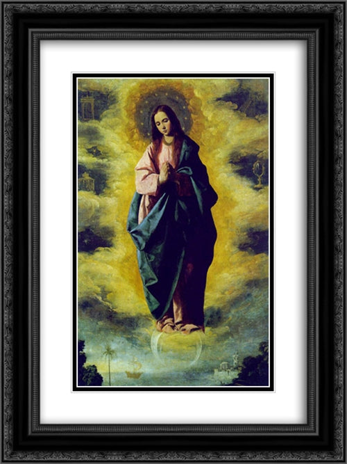 The Immaculate Conception 18x24 Black Ornate Wood Framed Art Print Poster with Double Matting by Zurbaran, Francisco de