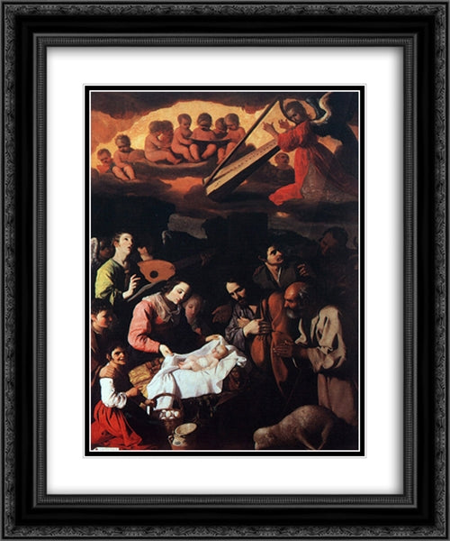 The Adoration of the Shepherds 20x24 Black Ornate Wood Framed Art Print Poster with Double Matting by Zurbaran, Francisco de