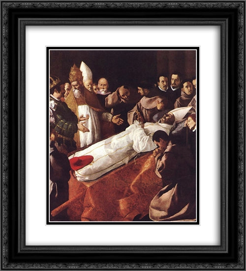 The lying'in'state of St Bonaventura 20x22 Black Ornate Wood Framed Art Print Poster with Double Matting by Zurbaran, Francisco de