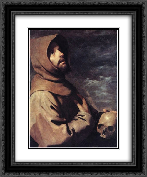 St Francis 20x24 Black Ornate Wood Framed Art Print Poster with Double Matting by Zurbaran, Francisco de