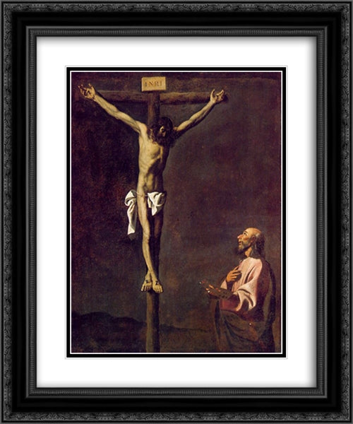 St Luke as a painter before Christ on the Cross 20x24 Black Ornate Wood Framed Art Print Poster with Double Matting by Zurbaran, Francisco de