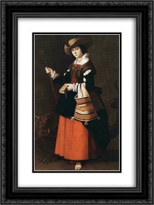 St Margaret 18x24 Black Ornate Wood Framed Art Print Poster with Double Matting by Zurbaran, Francisco de