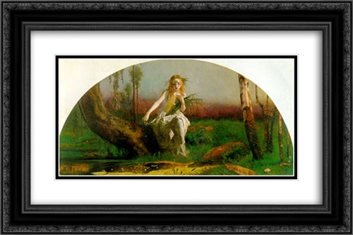 Ophelia 24x16 Black Ornate Wood Framed Art Print Poster with Double Matting by Hughes, Arthur