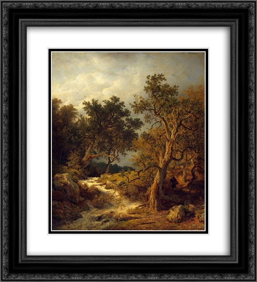 Landscape with a Stream 20x22 Black Ornate Wood Framed Art Print Poster with Double Matting by Achenbach, Andreas