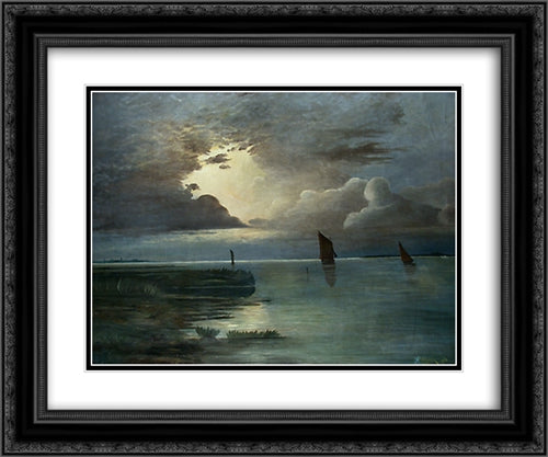 Sonnenuntergang am Meer mit aufziehendem Gewitter 24x20 Black Ornate Wood Framed Art Print Poster with Double Matting by Achenbach, Andreas