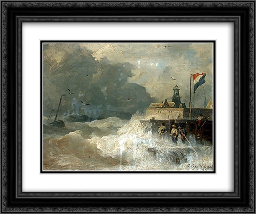 Sturm an der Kuste 24x20 Black Ornate Wood Framed Art Print Poster with Double Matting by Achenbach, Andreas