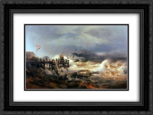 Storm at Dutch Coast 24x18 Black Ornate Wood Framed Art Print Poster with Double Matting by Achenbach, Andreas