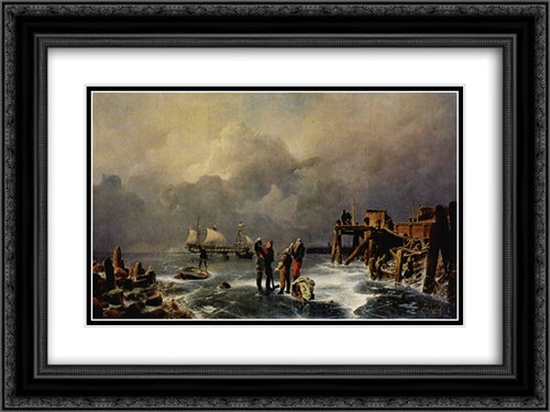 Ufer des zugefrorenen Meeres (Winterlandschaft) 24x18 Black Ornate Wood Framed Art Print Poster with Double Matting by Achenbach, Andreas