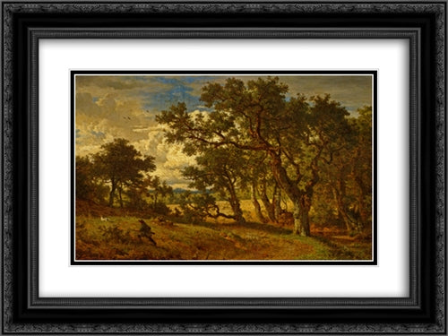 A Hunter and His Dog 24x18 Black Ornate Wood Framed Art Print Poster with Double Matting by Achenbach, Andreas