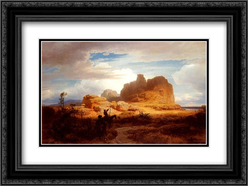 Don Quixote and Sancho Panza 24x18 Black Ornate Wood Framed Art Print Poster with Double Matting by Achenbach, Andreas