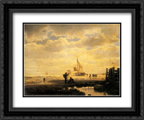 Bringing in the Catch 24x20 Black Ornate Wood Framed Art Print Poster with Double Matting by Achenbach, Andreas