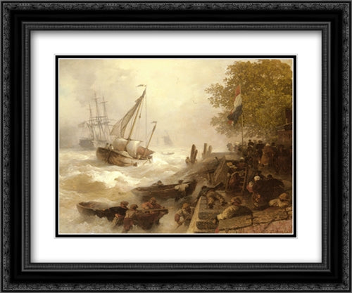 Hafeneinfahrt Bei Rauher See 24x20 Black Ornate Wood Framed Art Print Poster with Double Matting by Achenbach, Andreas