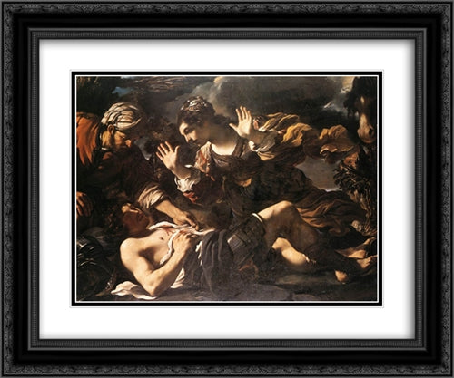 Ermina Finds the Wounded Tancred 24x20 Black Ornate Wood Framed Art Print Poster with Double Matting by Guercino