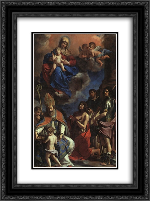 The Patron Saints of Modena 18x24 Black Ornate Wood Framed Art Print Poster with Double Matting by Guercino