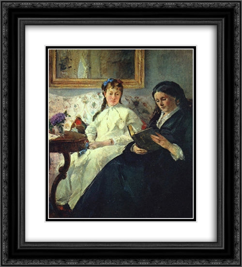 The Mother and Sister of the Artist 20x22 Black Ornate Wood Framed Art Print Poster with Double Matting by Morisot, Berthe