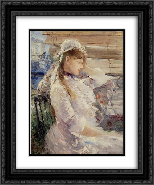 Behind the Blinds 20x24 Black Ornate Wood Framed Art Print Poster with Double Matting by Morisot, Berthe