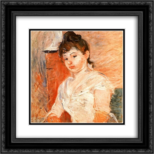 Jeune Fille en Blanc 20x20 Black Ornate Wood Framed Art Print Poster with Double Matting by Morisot, Berthe