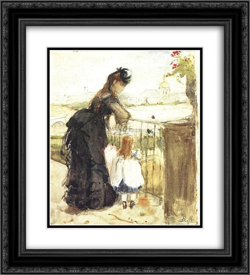 On the Balcony 20x22 Black Ornate Wood Framed Art Print Poster with Double Matting by Morisot, Berthe