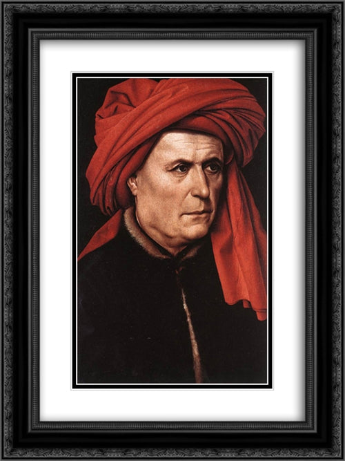 Portrait of a Man 18x24 Black Ornate Wood Framed Art Print Poster with Double Matting by Campin, Robert