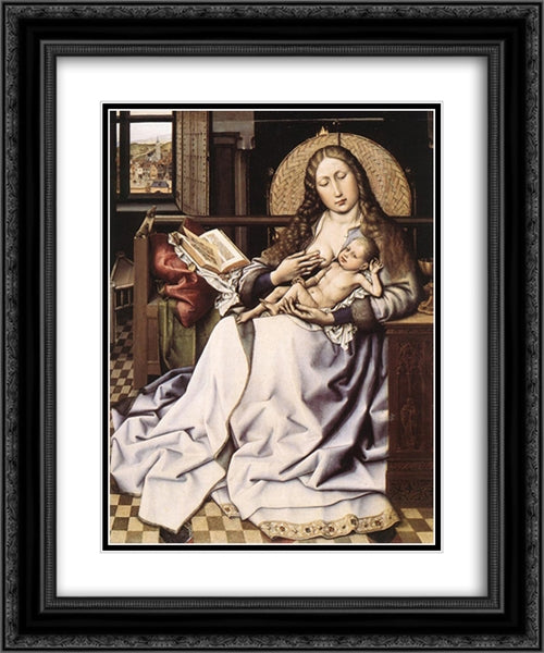 The Virgin and Child before a Firescreen 20x24 Black Ornate Wood Framed Art Print Poster with Double Matting by Campin, Robert