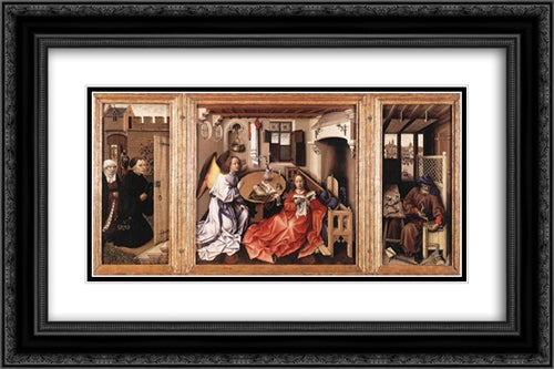 Merode Altarpiece 24x16 Black Ornate Wood Framed Art Print Poster with Double Matting by Campin, Robert