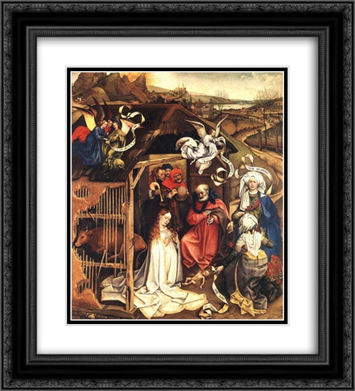 The Nativity 20x22 Black Ornate Wood Framed Art Print Poster with Double Matting by Campin, Robert