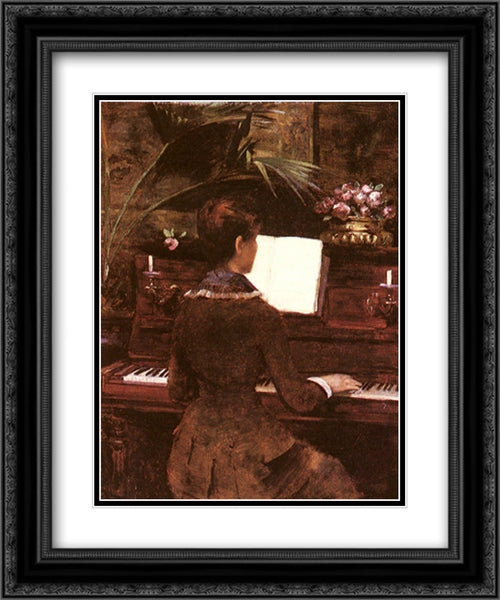 At the Piano 20x24 Black Ornate Wood Framed Art Print Poster with Double Matting by Louise, Abbema