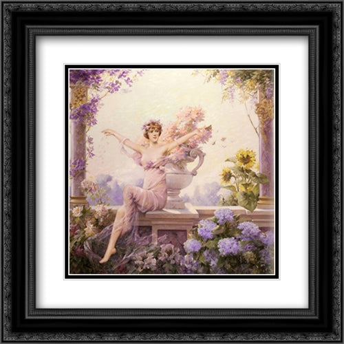Flora 20x20 Black Ornate Wood Framed Art Print Poster with Double Matting by Louise, Abbema