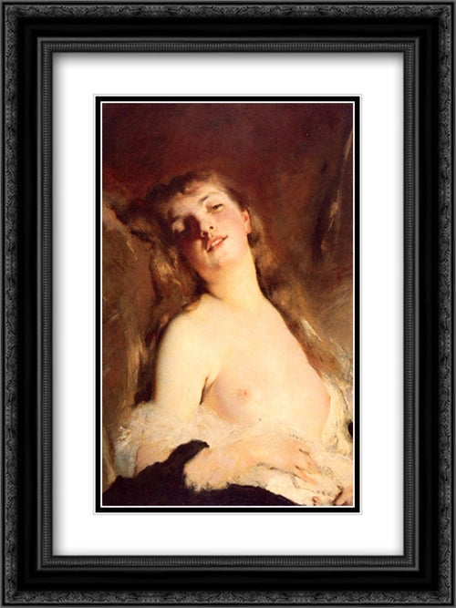 Portrait Of A Young Girl 18x24 Black Ornate Wood Framed Art Print Poster with Double Matting by Chaplin, Charles Joshua