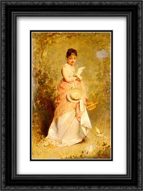 La Jeune Fille Aux Colombes 18x24 Black Ornate Wood Framed Art Print Poster with Double Matting by Chaplin, Charles Joshua