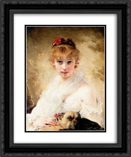 Her Favourite Dog 20x24 Black Ornate Wood Framed Art Print Poster with Double Matting by Chaplin, Charles Joshua