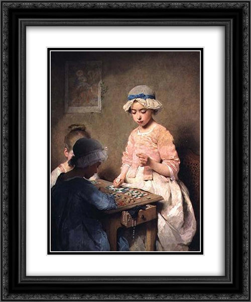 The Game of Lotto 20x24 Black Ornate Wood Framed Art Print Poster with Double Matting by Chaplin, Charles Joshua