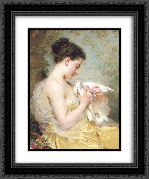 A Beauty with Doves 20x24 Black Ornate Wood Framed Art Print Poster with Double Matting by Chaplin, Charles Joshua