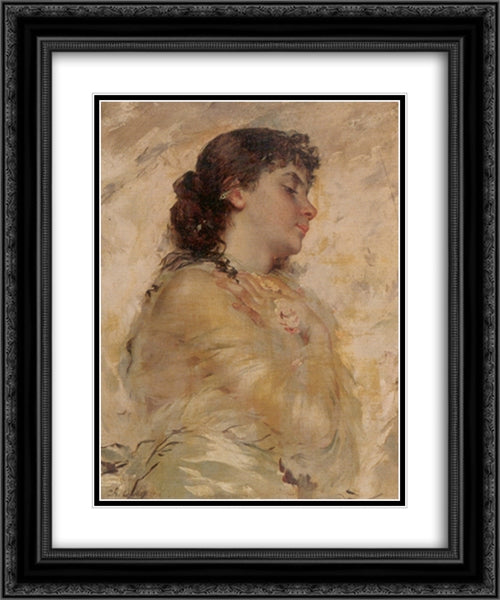 Portrait of a Young Woman in Profile 20x24 Black Ornate Wood Framed Art Print Poster with Double Matting by Chaplin, Charles Joshua