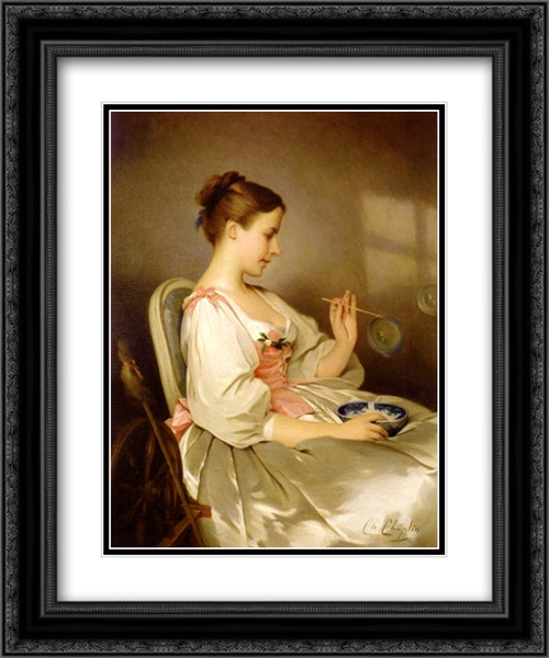 The Soap Bubbles 20x24 Black Ornate Wood Framed Art Print Poster with Double Matting by Chaplin, Charles Joshua