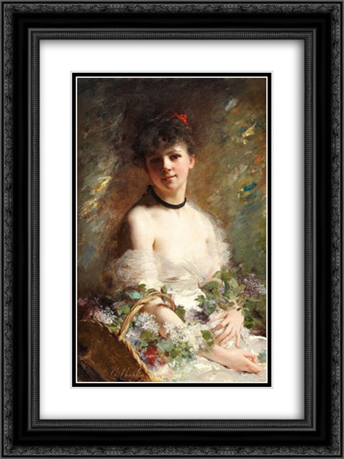 Young Woman with Flower Basket 18x24 Black Ornate Wood Framed Art Print Poster with Double Matting by Chaplin, Charles Joshua