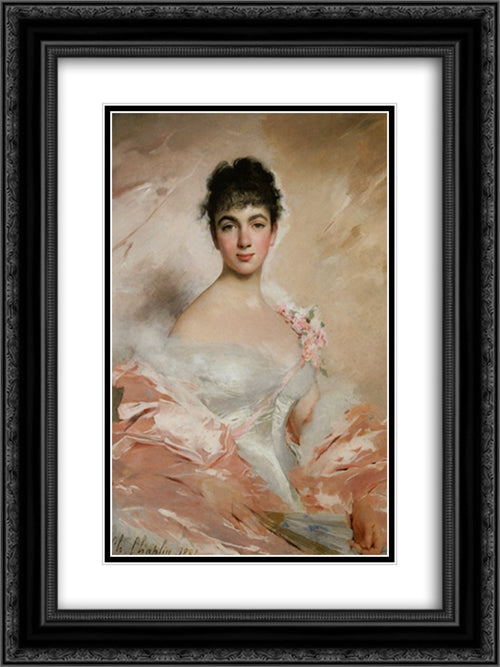 Femme en rose 18x24 Black Ornate Wood Framed Art Print Poster with Double Matting by Chaplin, Charles Joshua