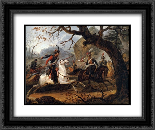 Napoleonic battle in the Alps 24x20 Black Ornate Wood Framed Art Print Poster with Double Matting by Vernet, Horace